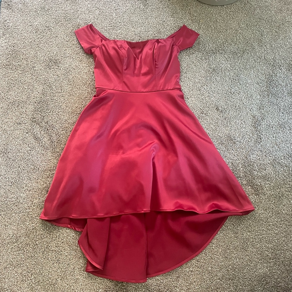 Size 3 Red Satin Off the Shoulder Dress
